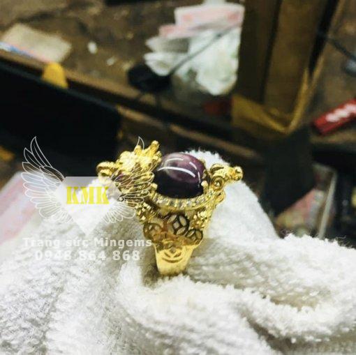 nhẫn long quy vàng 18k khảm ruby