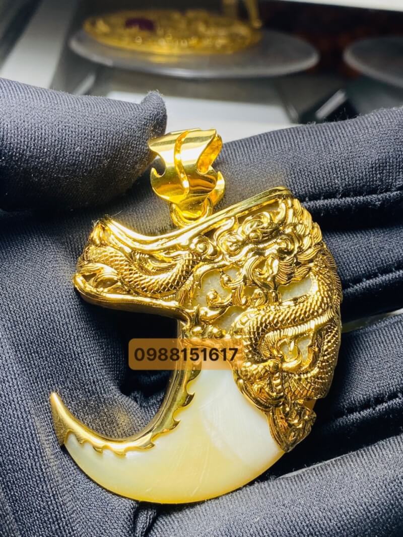 Móng hổ (fake) bọc vàng 18k rồng Phượng chạm tay VIP -Mingems.Vn -
