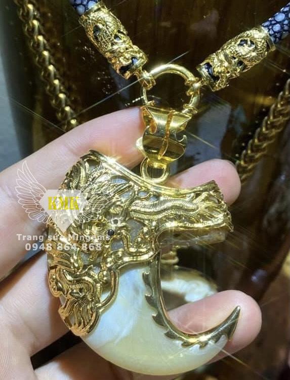 Móng hổ (fake) bọc vàng 18k rồng Phượng chạm tay VIP -Mingems.Vn -