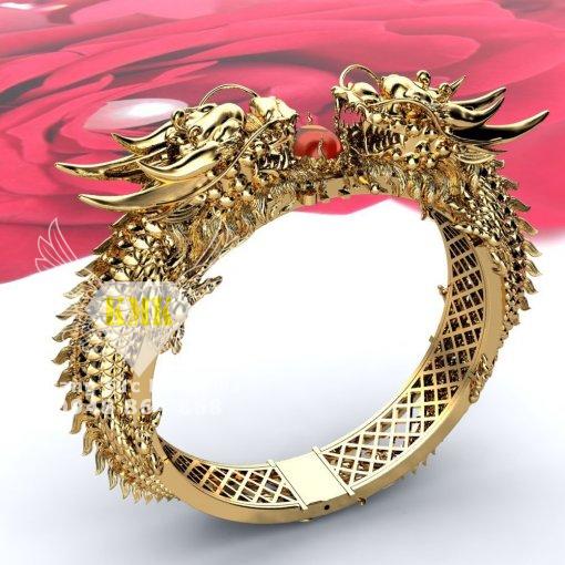 vòng tay rồng 3D vàng 10k chầu ngọc Ruby