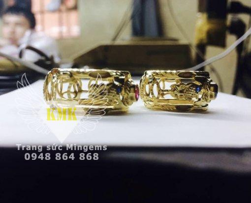 nhẫn cá chép vàng 18k đính ruby đỏ CZ