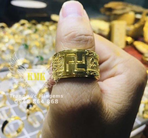 nhẫn vàng om mani padme hum 18k xoay