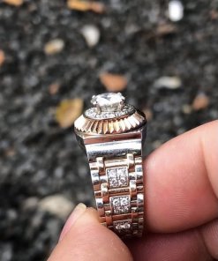 nhẫn nam rolex vàng trắng 18k