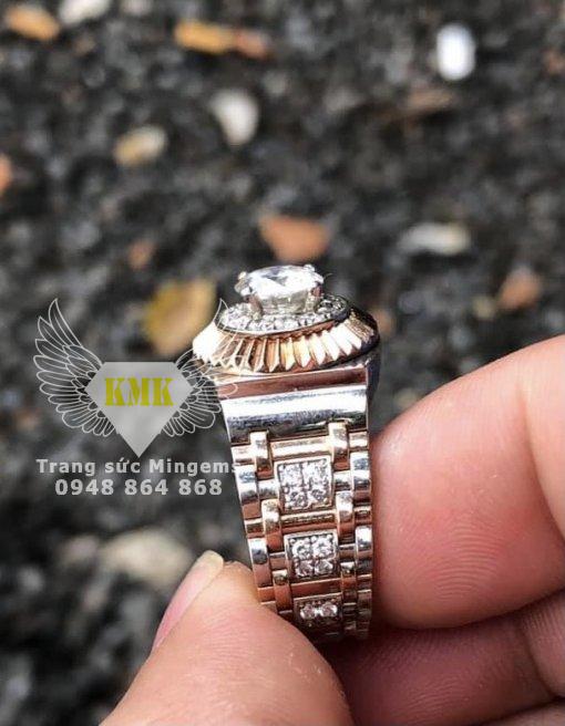 nhẫn nam rolex vàng trắng 18k