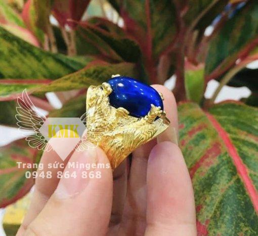 nhẫn nam tứ linh vàng 18k ôm sapphire