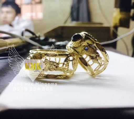 nhẫn cá chép vàng 18k luồng lông voi