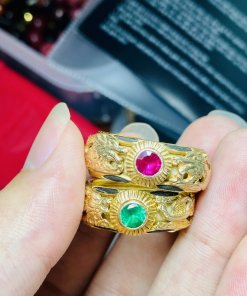 nhẫn cặp rồng phượng vàng 18k đinh ruby