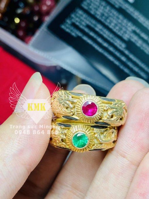 nhẫn cặp rồng phượng vàng 18k đinh ruby