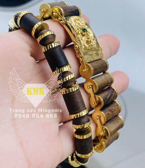 vòng tay trầm hương bọc vàng tây 18k