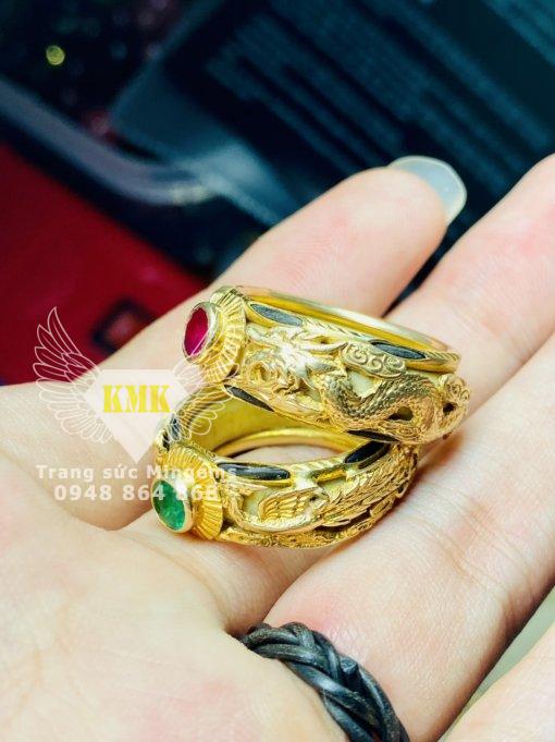 cặp nhẫn rồng phượng vang 18k