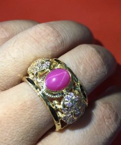 nhẫn con cóc nữ vàng 18k đính ruby đỏ sao