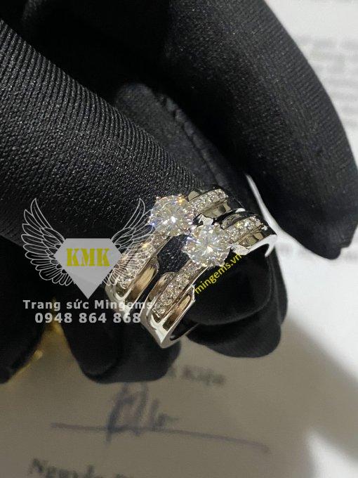 nhẫn nữ kim cương 5ly4 moissanite vàng trắng màu bạch kim