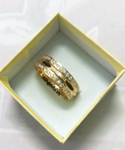 nhẫn lông đuôi voi nữ vàng 18k đính đá CZ trắng