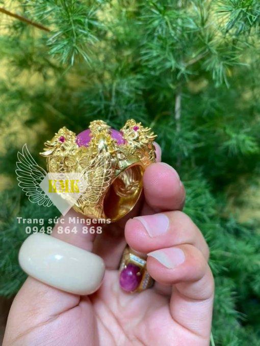 nhẫn vàng 4 cá chép hóa rồng vàng 18k