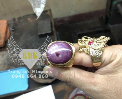 nhẫn vàng nam đính đá ruby 18k