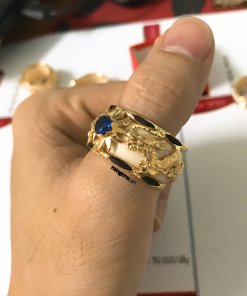 nhẫn nam vàng 18k hình rồng đính topaz xanh