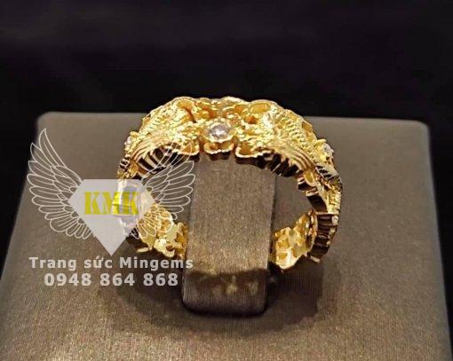 nhẫn đúc rồng phượng vàng 18k đính kim 3 ly