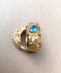 nhẫn nam hình con hổ vàng 18k đính topaz xanh dương