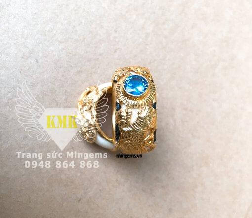 nhẫn nam hình con hổ vàng 18k đính topaz xanh dương