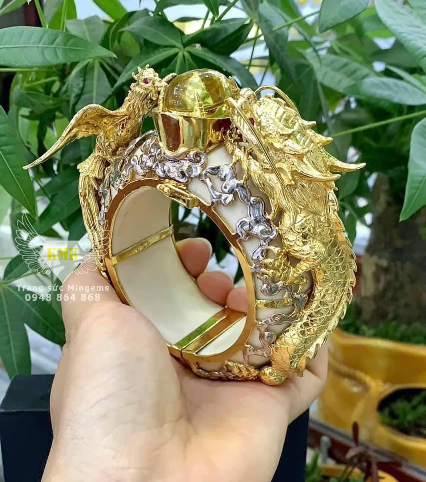 Vòng tay Rồng Phượng vàng 18k nguyên khối đẳng cấp Mingems