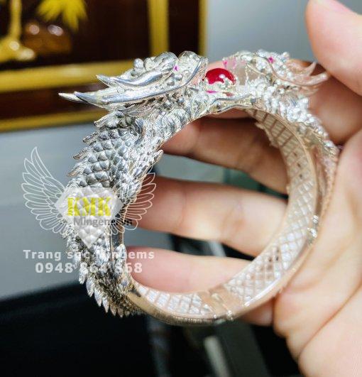 vòng tay bạc hai đầu rồng 3D