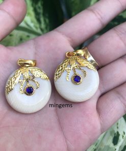 mặt dây ngọc bội bọc vàng 18k