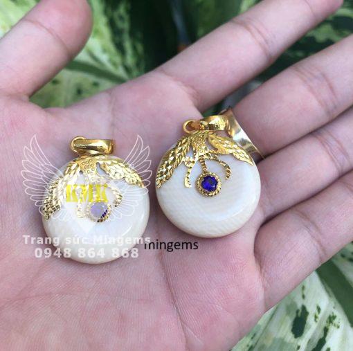 mặt dây ngọc bội bọc vàng 18k