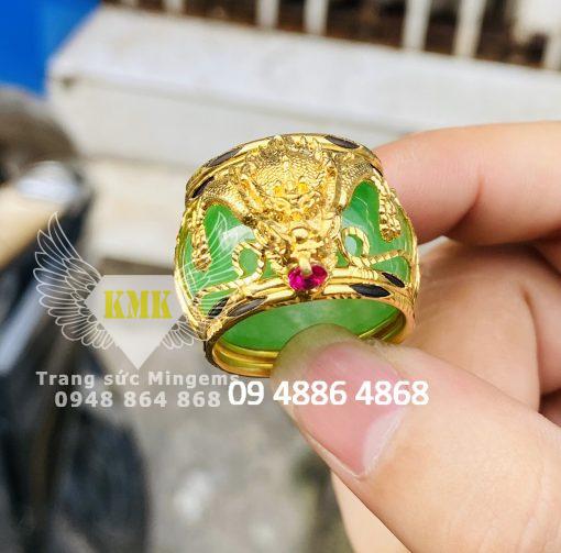 nhẫn ngọc cẩm thạch jadeite bọc vàng 18k