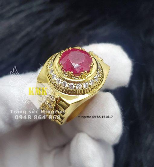 nhẫn ruby nam facet vàng 18k