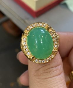 nhẫn nam ngọc đế quang vàng 18k