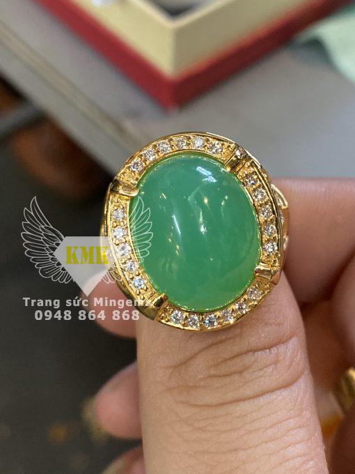 nhẫn nam ngọc đế quang vàng 18k