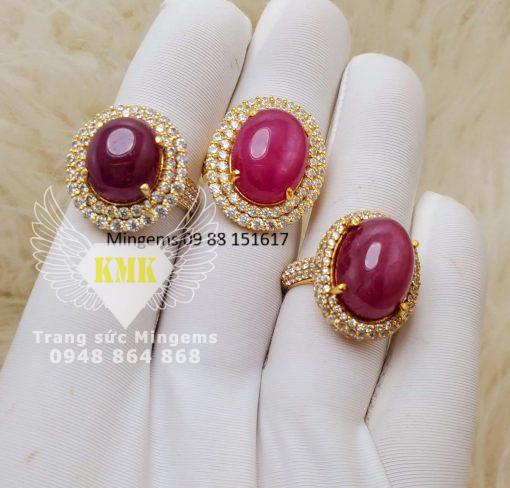 nhẫn ruby nữ ovan vàng 18k