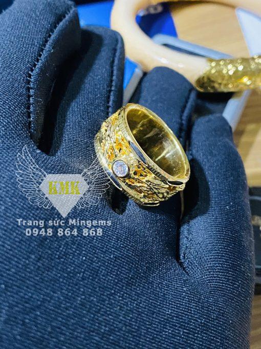 nhẫn nam rồng rồng chầu ngọc CZ vàng 18k