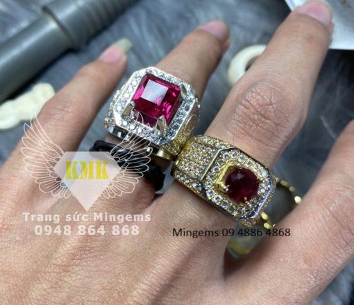 nhẫn ruby fancet vàng trắng 18k