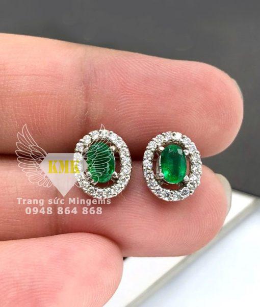 bông tai ngọc lục bảo ovan vàng 18k