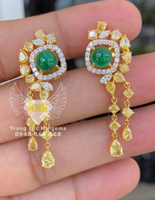 khuyên tai ngọc lục bảo emerald vàng 18k