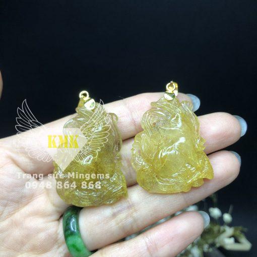 mặt hồ ly thạch anh tóc vàng bọc vàng 18k