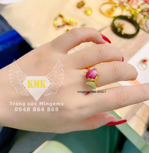 nhẫn ruby hồ ly bọc vàng 18k