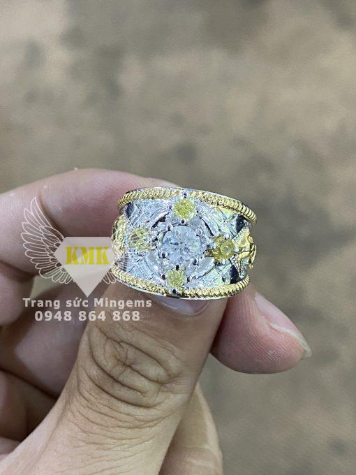 nhẫn nam hột xoàn 5ly4 vàng trắng 18k