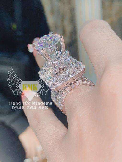 nhẫn kim cương moissanite 15ly vàng trắng 18k