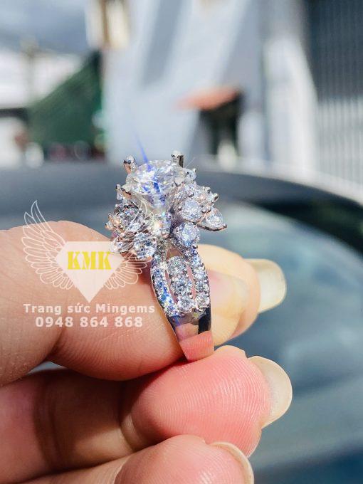 nhẫn nữ kim cương 6ly3 vàng trắng 18k