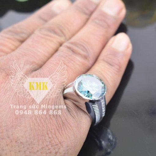 nhẫn kim cương moissanite 15ly xanh blue