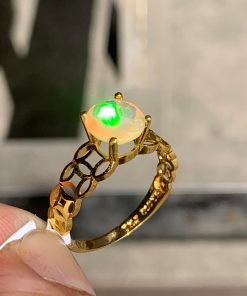 nhẫn kim tiền đính đá opal vàng 18k cho nữ