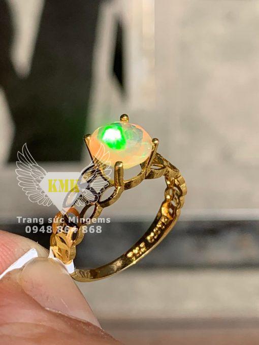 nhẫn kim tiền đính đá opal vàng 18k cho nữ