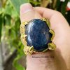 nhẫn vàng nam sapphire xanh ovan 18k