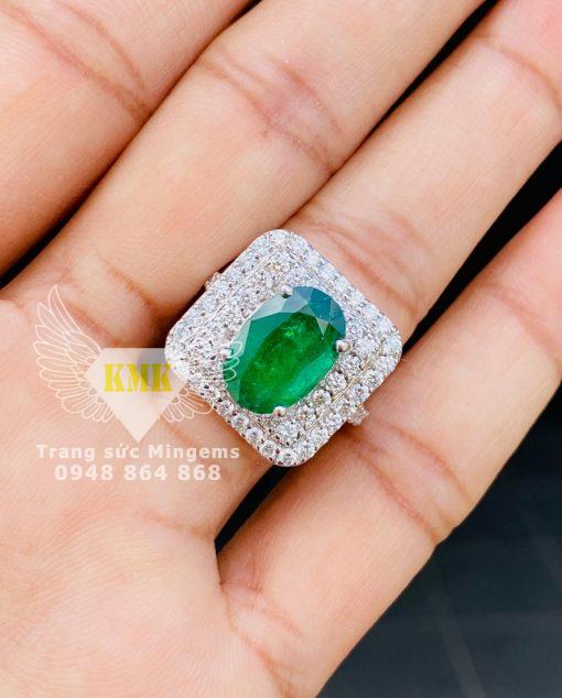 nhẫn ngọc lục bảo emerald nữ vàng trắng 18k