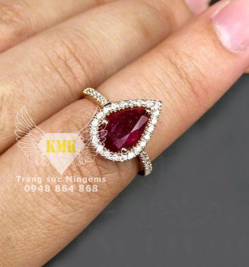 nhẫn nữ ruby giọt nước vàng 18k