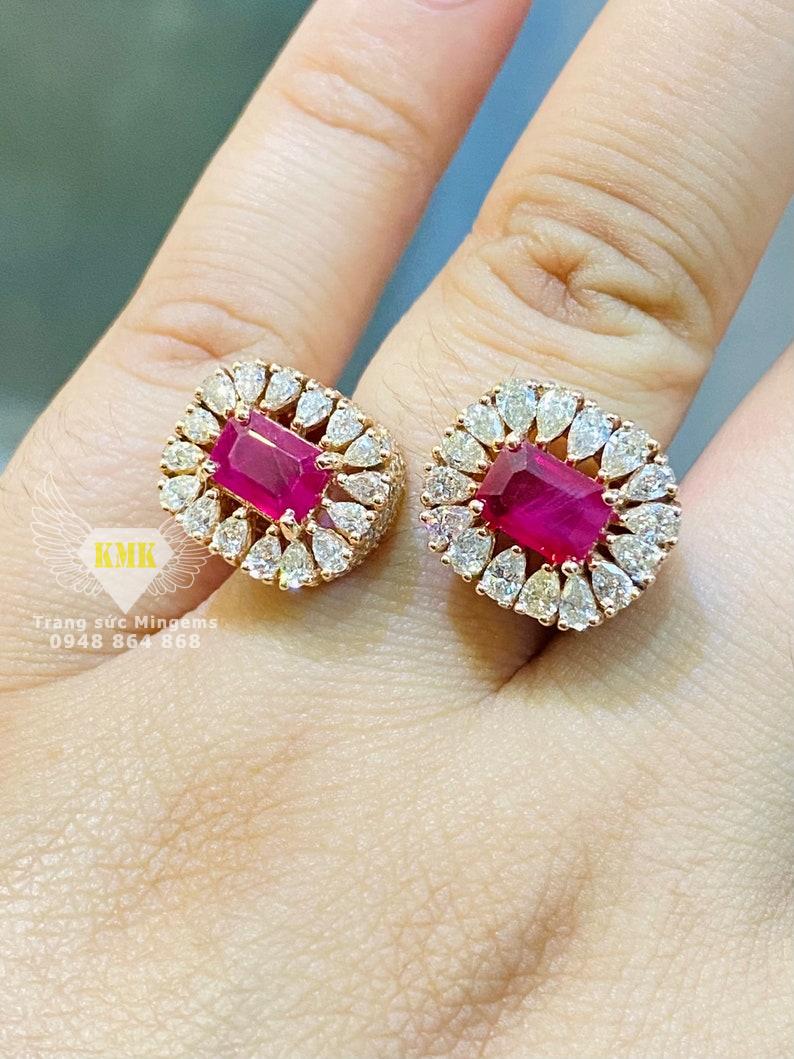 Nhẫn Ruby Nữ Kép Hình Chữ Nhật Full Xoàn Đẳng Cấp Vàng 18K