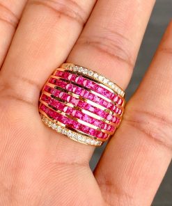 nhẫn nam sapphire hồng pink vàng 18k