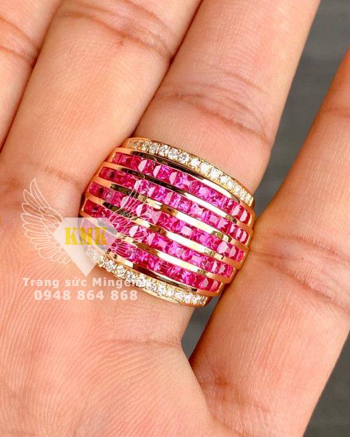 nhẫn nam sapphire hồng pink vàng 18k